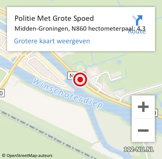 Locatie op kaart van de 112 melding: Politie Met Grote Spoed Naar Midden-Groningen, N860 hectometerpaal: 4,3 op 13 maart 2023 09:59