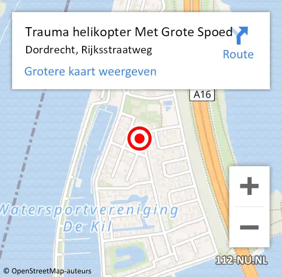 Locatie op kaart van de 112 melding: Trauma helikopter Met Grote Spoed Naar Dordrecht, Rijksstraatweg op 13 maart 2023 10:10