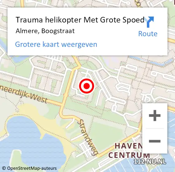 Locatie op kaart van de 112 melding: Trauma helikopter Met Grote Spoed Naar Almere, Boogstraat op 13 maart 2023 10:24