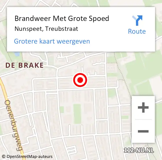 Locatie op kaart van de 112 melding: Brandweer Met Grote Spoed Naar Nunspeet, Treubstraat op 13 maart 2023 10:39