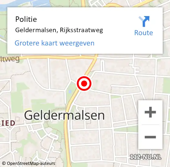 Locatie op kaart van de 112 melding: Politie Geldermalsen, Rijksstraatweg op 13 maart 2023 10:48