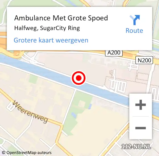 Locatie op kaart van de 112 melding: Ambulance Met Grote Spoed Naar Halfweg, SugarCity Ring op 13 maart 2023 10:51