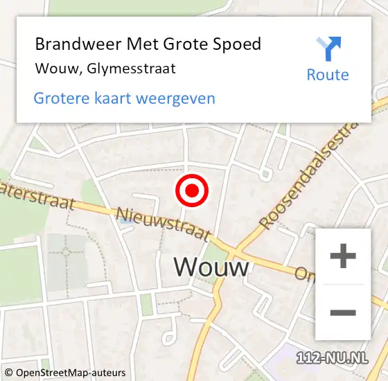 Locatie op kaart van de 112 melding: Brandweer Met Grote Spoed Naar Wouw, Glymesstraat op 13 maart 2023 10:56