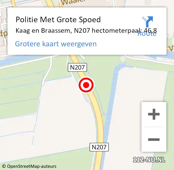 Locatie op kaart van de 112 melding: Politie Met Grote Spoed Naar Kaag en Braassem, N207 hectometerpaal: 46,8 op 13 maart 2023 11:33