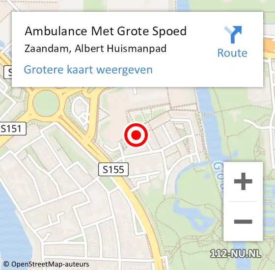 Locatie op kaart van de 112 melding: Ambulance Met Grote Spoed Naar Zaandam, Albert Huismanpad op 13 maart 2023 11:46