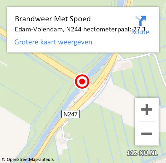 Locatie op kaart van de 112 melding: Brandweer Met Spoed Naar Edam-Volendam, N244 hectometerpaal: 27,3 op 13 maart 2023 11:53
