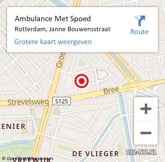 Locatie op kaart van de 112 melding: Ambulance Met Spoed Naar Rotterdam, Janne Bouwensstraat op 13 maart 2023 12:02