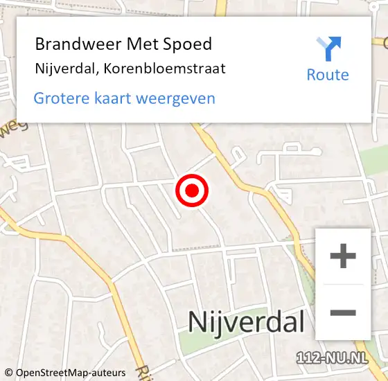 Locatie op kaart van de 112 melding: Brandweer Met Spoed Naar Nijverdal, Korenbloemstraat op 13 maart 2023 12:05