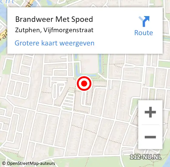 Locatie op kaart van de 112 melding: Brandweer Met Spoed Naar Zutphen, Vijfmorgenstraat op 13 maart 2023 12:16