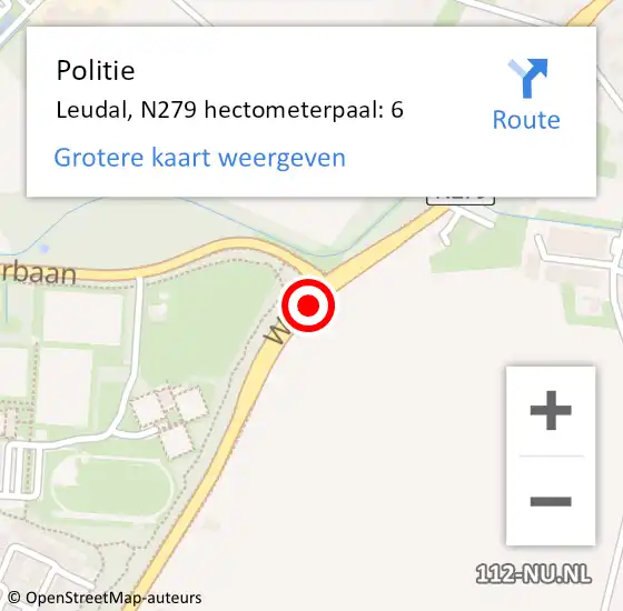 Locatie op kaart van de 112 melding: Politie Leudal, N279 hectometerpaal: 6 op 13 maart 2023 12:17