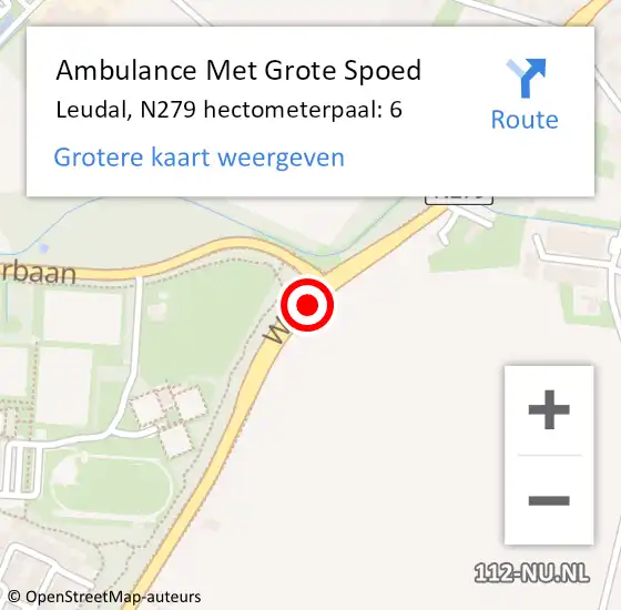 Locatie op kaart van de 112 melding: Ambulance Met Grote Spoed Naar Leudal, N279 hectometerpaal: 6 op 13 maart 2023 12:18