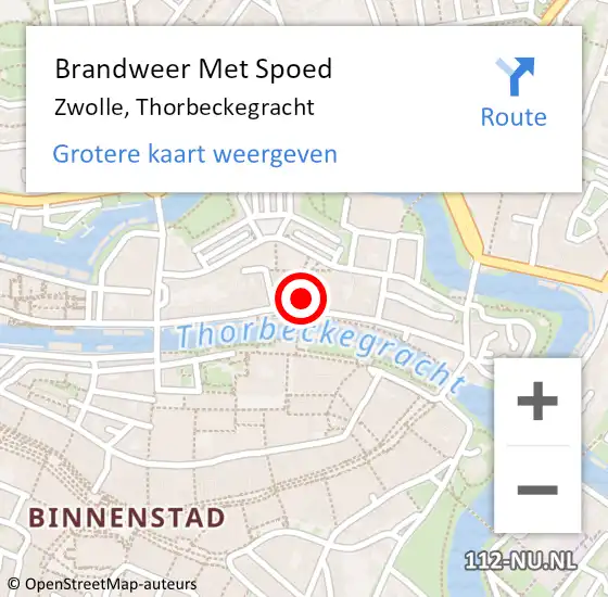 Locatie op kaart van de 112 melding: Brandweer Met Spoed Naar Zwolle, Thorbeckegracht op 13 maart 2023 12:29