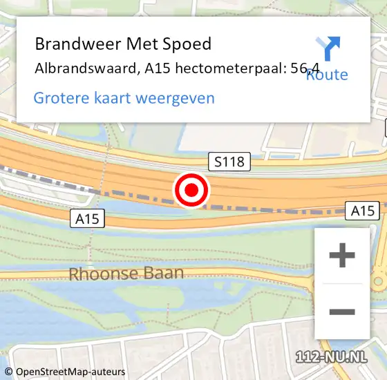 Locatie op kaart van de 112 melding: Brandweer Met Spoed Naar Albrandswaard, A15 hectometerpaal: 56,4 op 13 maart 2023 12:38