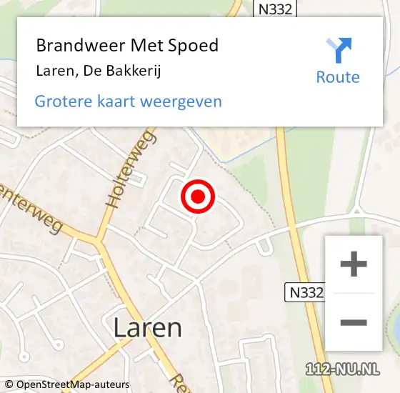 Locatie op kaart van de 112 melding: Brandweer Met Spoed Naar Laren, De Bakkerij op 13 maart 2023 12:46