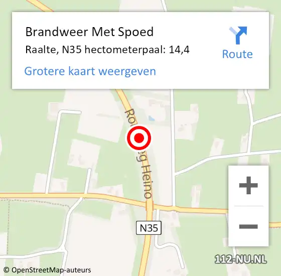 Locatie op kaart van de 112 melding: Brandweer Met Spoed Naar Raalte, N35 hectometerpaal: 14,4 op 13 maart 2023 12:55