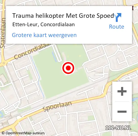 Locatie op kaart van de 112 melding: Trauma helikopter Met Grote Spoed Naar Etten-Leur, Concordialaan op 13 maart 2023 12:59