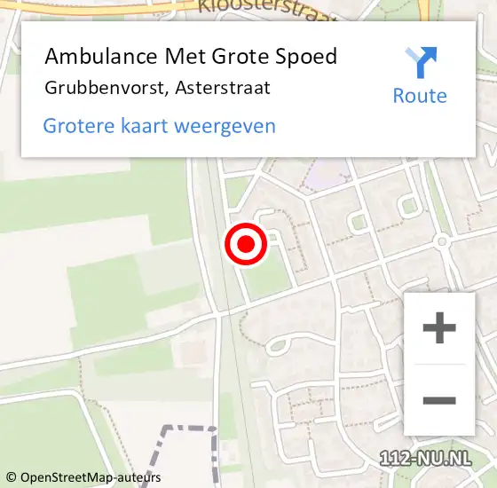 Locatie op kaart van de 112 melding: Ambulance Met Grote Spoed Naar Grubbenvorst, Asterstraat op 18 augustus 2014 18:23