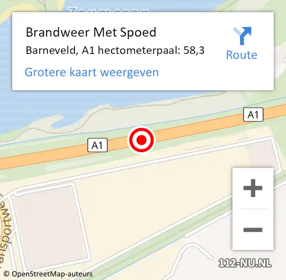 Locatie op kaart van de 112 melding: Brandweer Met Spoed Naar Barneveld, A1 hectometerpaal: 58,3 op 13 maart 2023 13:20