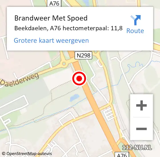 Locatie op kaart van de 112 melding: Brandweer Met Spoed Naar Beekdaelen, A76 hectometerpaal: 11,8 op 13 maart 2023 13:24