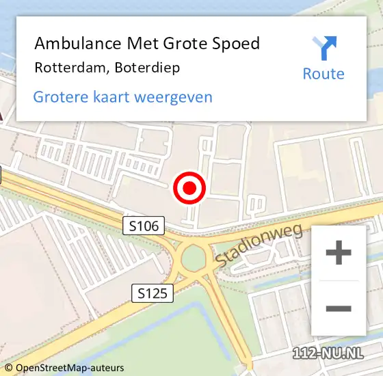 Locatie op kaart van de 112 melding: Ambulance Met Grote Spoed Naar Rotterdam, Boterdiep op 13 maart 2023 13:48