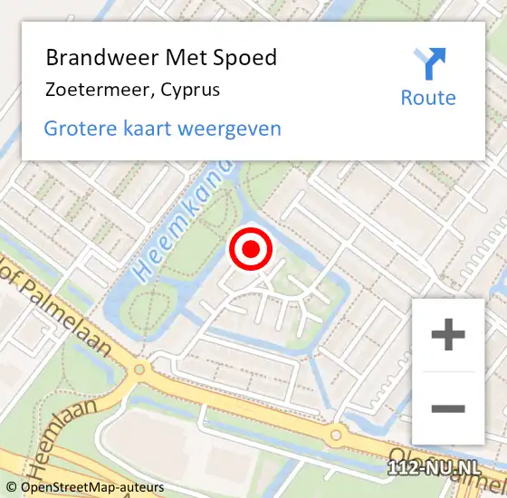 Locatie op kaart van de 112 melding: Brandweer Met Spoed Naar Zoetermeer, Cyprus op 13 maart 2023 13:54