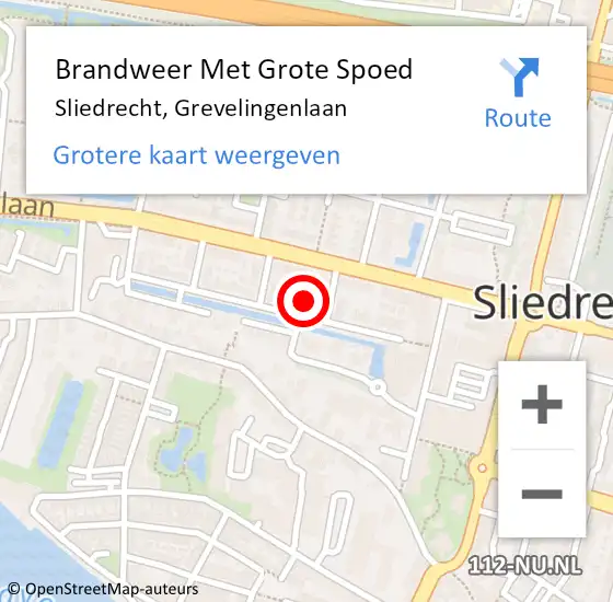 Locatie op kaart van de 112 melding: Brandweer Met Grote Spoed Naar Sliedrecht, Grevelingenlaan op 13 maart 2023 14:03