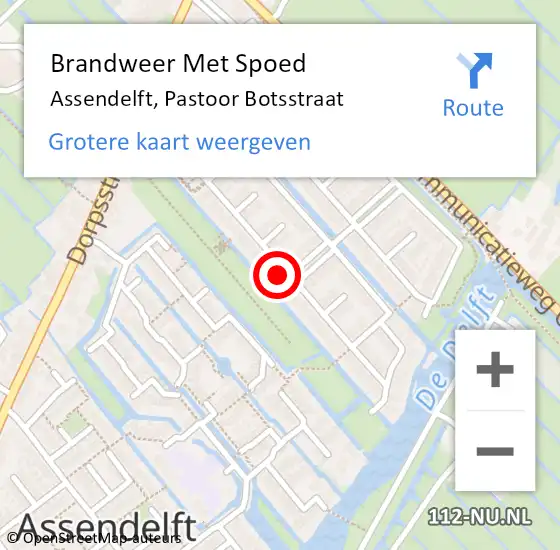 Locatie op kaart van de 112 melding: Brandweer Met Spoed Naar Assendelft, Pastoor Botsstraat op 13 maart 2023 14:03