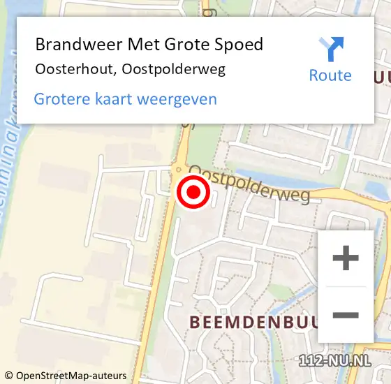 Locatie op kaart van de 112 melding: Brandweer Met Grote Spoed Naar Oosterhout, Oostpolderweg op 13 maart 2023 14:14