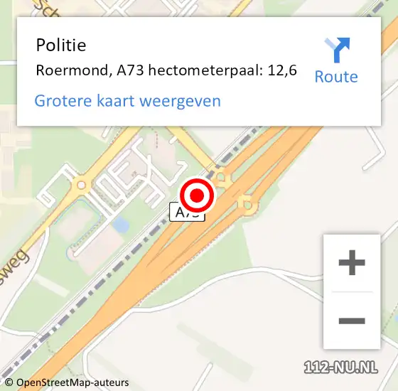 Locatie op kaart van de 112 melding: Politie Roermond, A73 hectometerpaal: 12,6 op 13 maart 2023 14:16