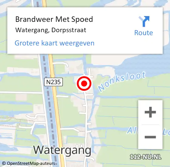 Locatie op kaart van de 112 melding: Brandweer Met Spoed Naar Watergang, Dorpsstraat op 13 maart 2023 14:19