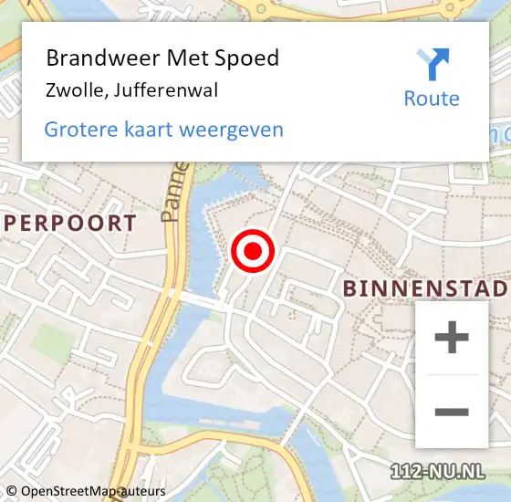 Locatie op kaart van de 112 melding: Brandweer Met Spoed Naar Zwolle, Jufferenwal op 13 maart 2023 14:38