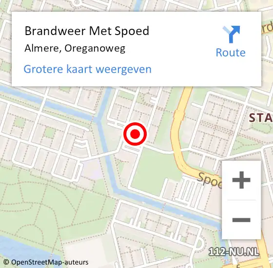 Locatie op kaart van de 112 melding: Brandweer Met Spoed Naar Almere, Oreganoweg op 13 maart 2023 15:08