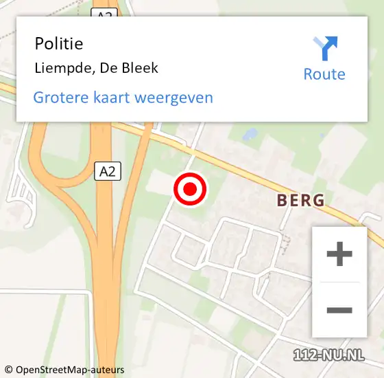 Locatie op kaart van de 112 melding: Politie Liempde, De Bleek op 13 maart 2023 15:10