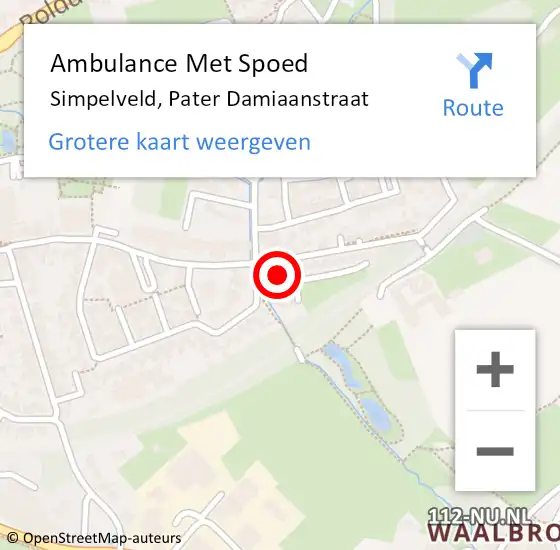 Locatie op kaart van de 112 melding: Ambulance Met Spoed Naar Simpelveld, Pater Damiaanstraat op 18 augustus 2014 18:30