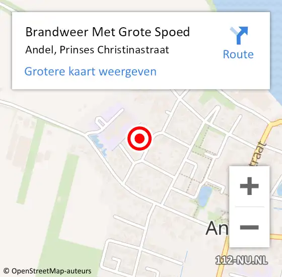 Locatie op kaart van de 112 melding: Brandweer Met Grote Spoed Naar Andel, Prinses Christinastraat op 18 augustus 2014 18:35