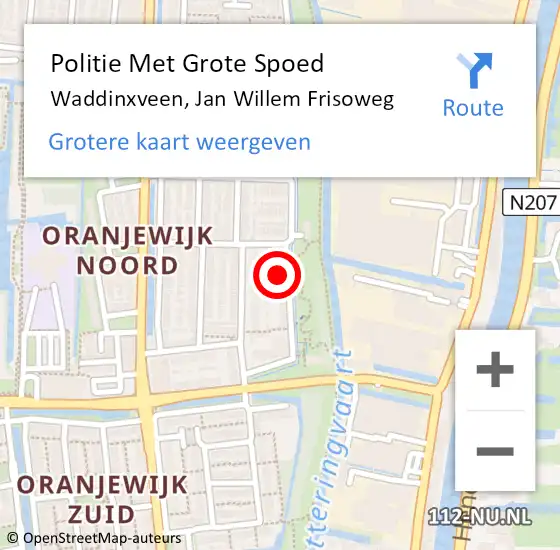 Locatie op kaart van de 112 melding: Politie Met Grote Spoed Naar Waddinxveen, Jan Willem Frisoweg op 13 maart 2023 15:31