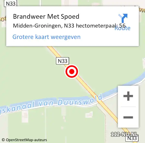 Locatie op kaart van de 112 melding: Brandweer Met Spoed Naar Midden-Groningen, N33 hectometerpaal: 56 op 13 maart 2023 15:38