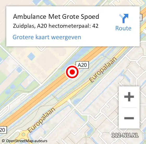 Locatie op kaart van de 112 melding: Ambulance Met Grote Spoed Naar Zuidplas, A20 hectometerpaal: 42 op 13 maart 2023 15:48