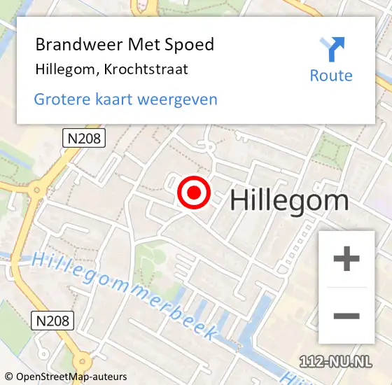 Locatie op kaart van de 112 melding: Brandweer Met Spoed Naar Hillegom, Krochtstraat op 13 maart 2023 15:55
