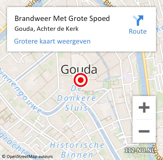 Locatie op kaart van de 112 melding: Brandweer Met Grote Spoed Naar Gouda, Achter de Kerk op 13 maart 2023 15:56