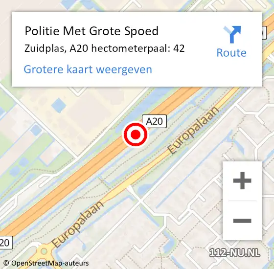 Locatie op kaart van de 112 melding: Politie Met Grote Spoed Naar Zuidplas, A20 hectometerpaal: 42 op 13 maart 2023 16:02