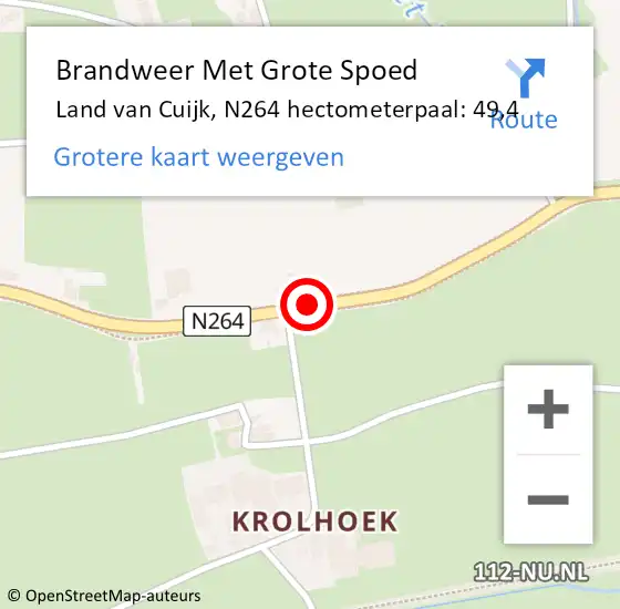 Locatie op kaart van de 112 melding: Brandweer Met Grote Spoed Naar Land van Cuijk, N264 hectometerpaal: 49,4 op 13 maart 2023 16:12