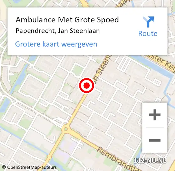 Locatie op kaart van de 112 melding: Ambulance Met Grote Spoed Naar Papendrecht, Jan Steenlaan op 13 maart 2023 16:12