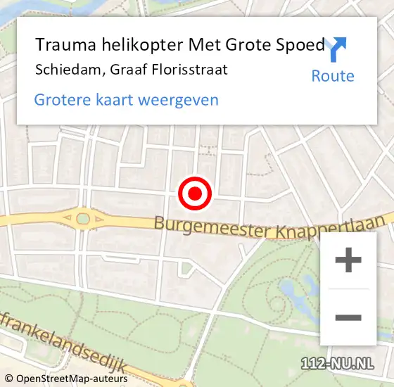 Locatie op kaart van de 112 melding: Trauma helikopter Met Grote Spoed Naar Schiedam, Graaf Florisstraat op 13 maart 2023 16:18