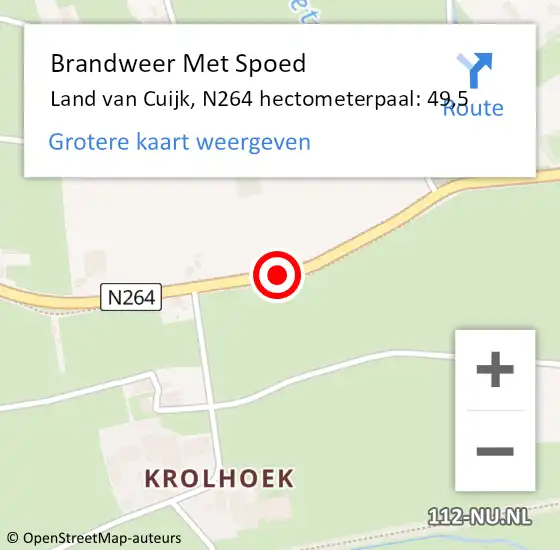 Locatie op kaart van de 112 melding: Brandweer Met Spoed Naar Land van Cuijk, N264 hectometerpaal: 49,5 op 13 maart 2023 16:18