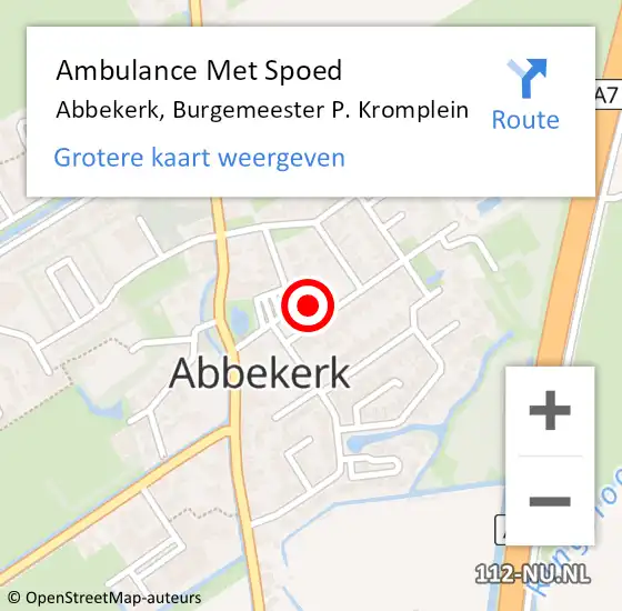 Locatie op kaart van de 112 melding: Ambulance Met Spoed Naar Abbekerk, Burgemeester P. Kromplein op 13 maart 2023 16:22