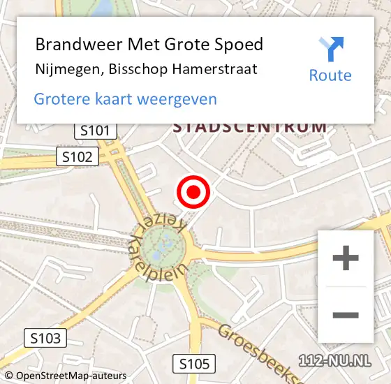 Locatie op kaart van de 112 melding: Brandweer Met Grote Spoed Naar Nijmegen, Bisschop Hamerstraat op 13 maart 2023 16:23