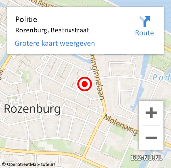 Locatie op kaart van de 112 melding: Politie Rozenburg, Beatrixstraat op 13 maart 2023 16:24