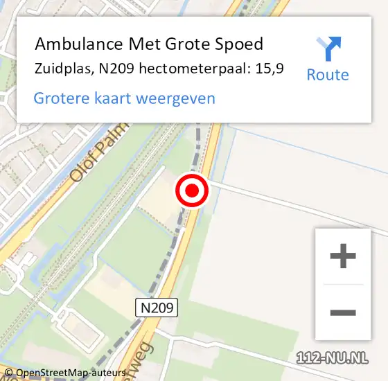 Locatie op kaart van de 112 melding: Ambulance Met Grote Spoed Naar Zuidplas, N209 hectometerpaal: 15,9 op 13 maart 2023 16:29