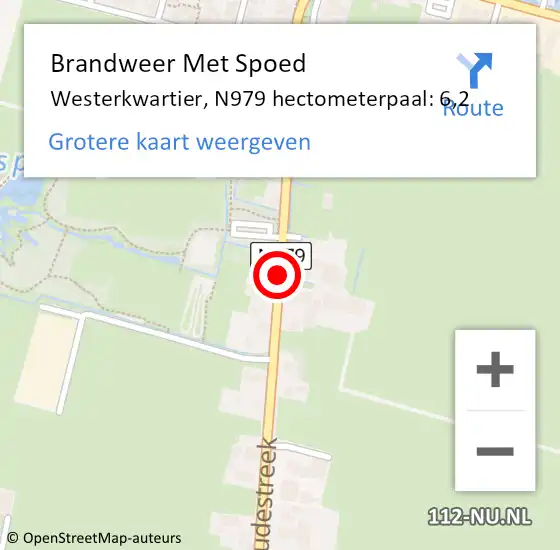 Locatie op kaart van de 112 melding: Brandweer Met Spoed Naar Westerkwartier, N979 hectometerpaal: 6,2 op 13 maart 2023 16:36